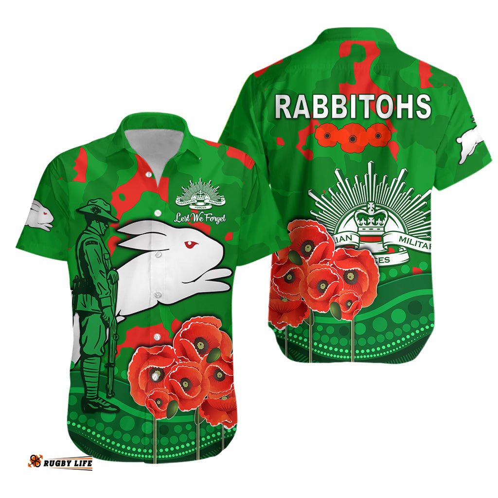 Rabbitohs ANZAC Day Hawaiian Shirt South Sydney Camouflage Mix Aboriginal