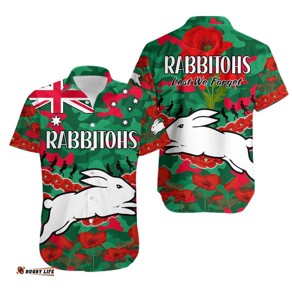 Rabbitohs Rugby ANZAC Hawaiian Shirt Lest We Forget