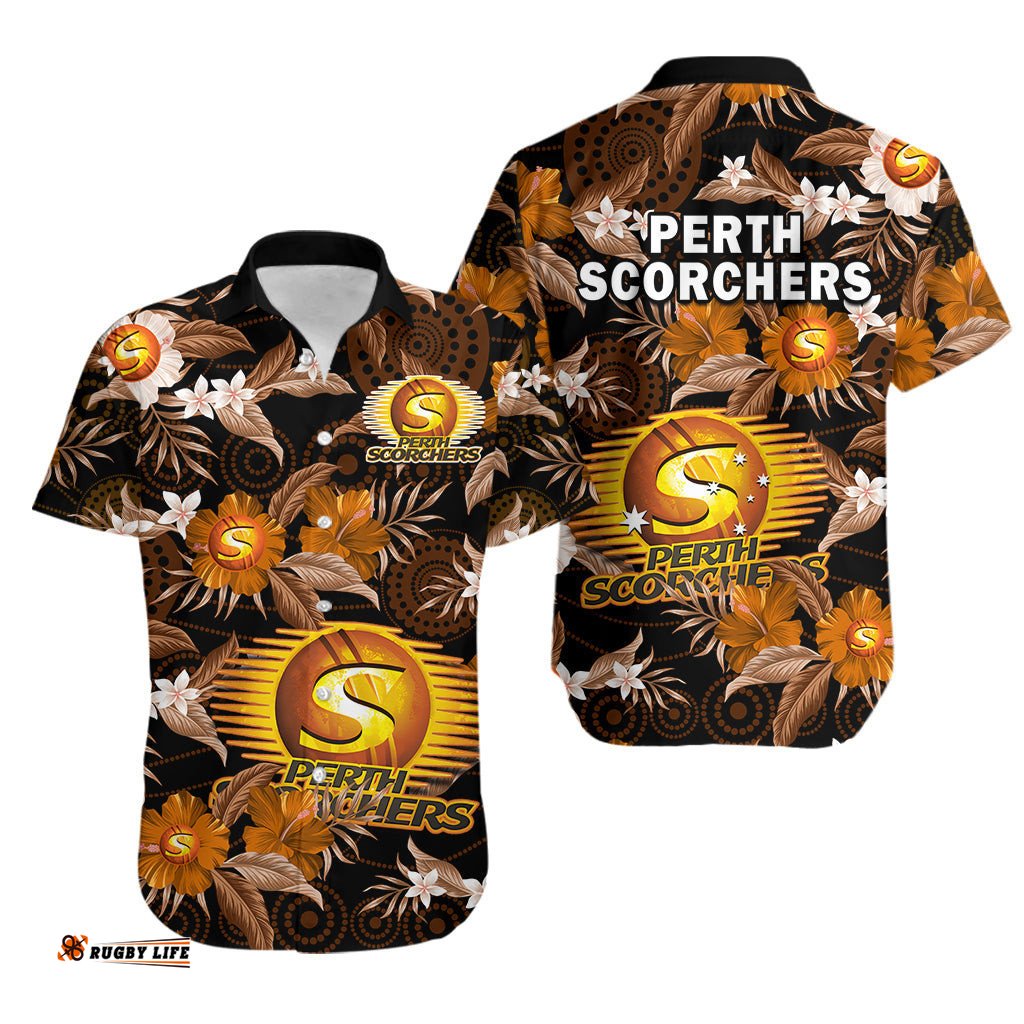 Perth Scorchers Cricket Hawaiian Shirt Aboriginal Art Mix Tropical Flowers