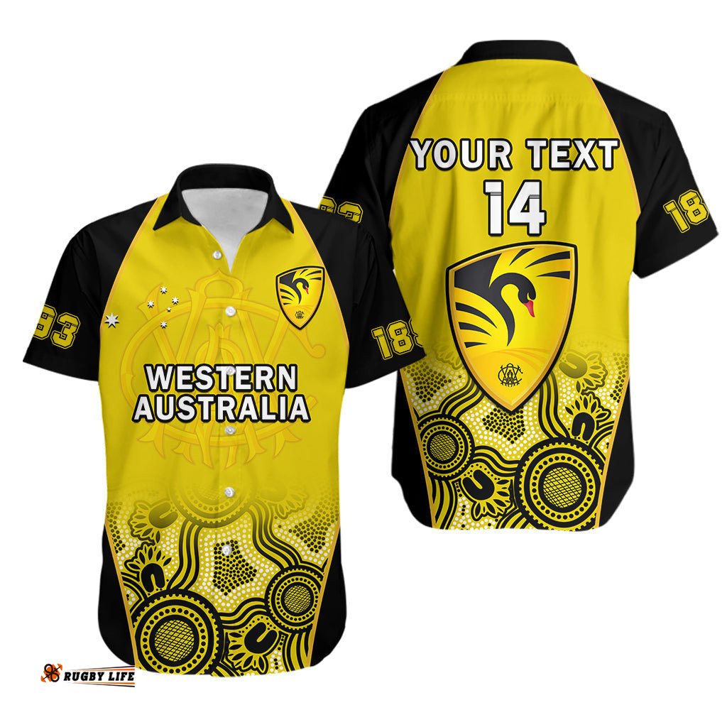 Custom Text And Number Western Australia Cricket Hawaiian Shirt Warriors Sheffield Shield Indigenous