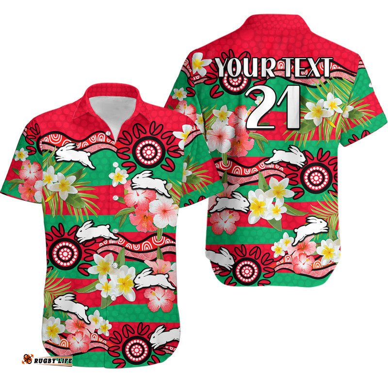Custom Personalised Rabbitohs Rugby Hawaiian Shirt Tropical Flowers And Palm Hawaiian Style