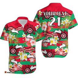 Custom Personalised Rabbitohs Rugby Hawaiian Shirt Tropical Flowers And Palm Hawaiian Style