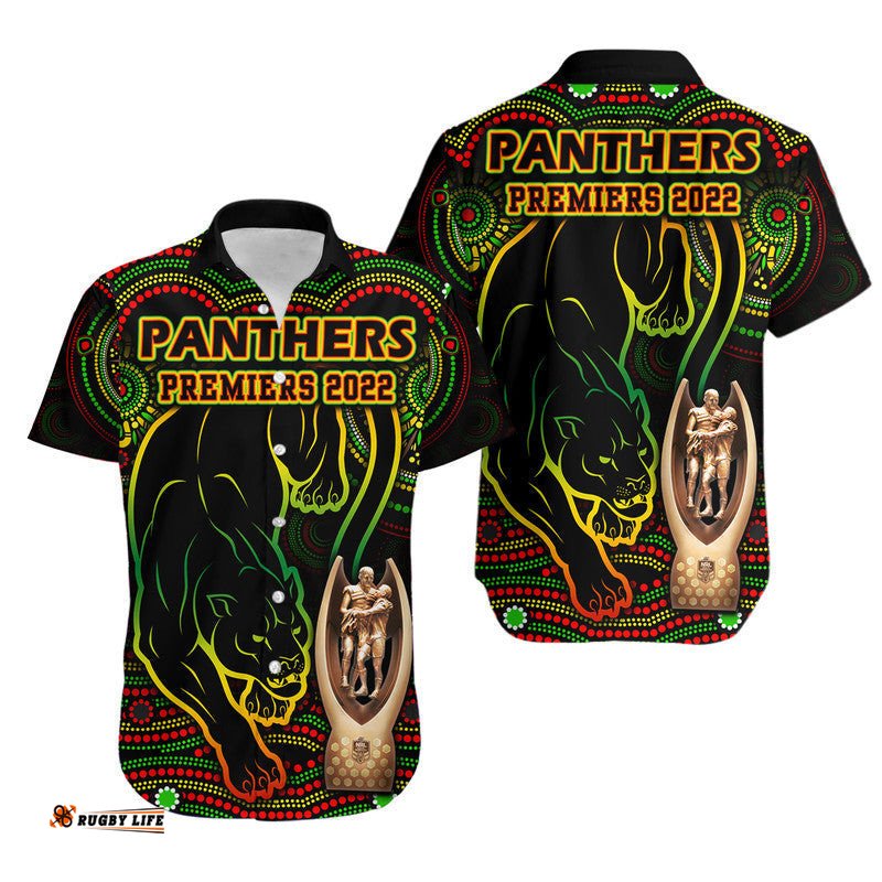 Penrith Panthers Rugby Hawaiian Shirt Black Crouching Panther Premiers