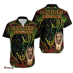 Penrith Panthers Rugby Hawaiian Shirt Black Crouching Panther Premiers