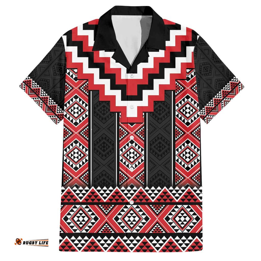 Red Taniko Aotearoa Hawaiian Shirt Niho Taniwha Mix Poutama