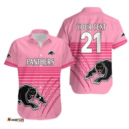 Custom Text And Number Penrith Panthers Rugby Hawaiian Shirt Authentic Permiers Pink Version