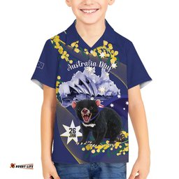 Tasimania Devil Australia Day Hawaiian Shirt Aussie Aussie Aussie Oi! Oi! Oi! Blue