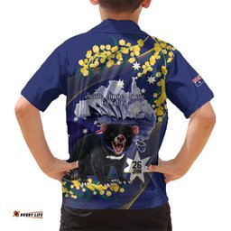 Tasimania Devil Australia Day Hawaiian Shirt Aussie Aussie Aussie Oi! Oi! Oi! Blue