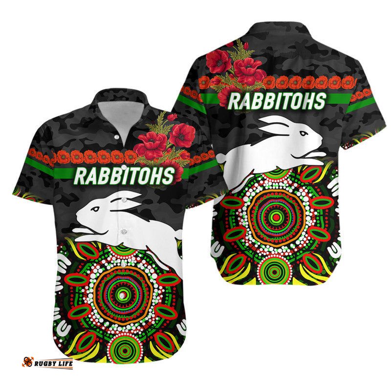 South Sydney Rabbitohs ANZAC Hawaiian Shirt Indigenous Vibes Black