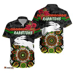 South Sydney Rabbitohs ANZAC Hawaiian Shirt Indigenous Vibes Black