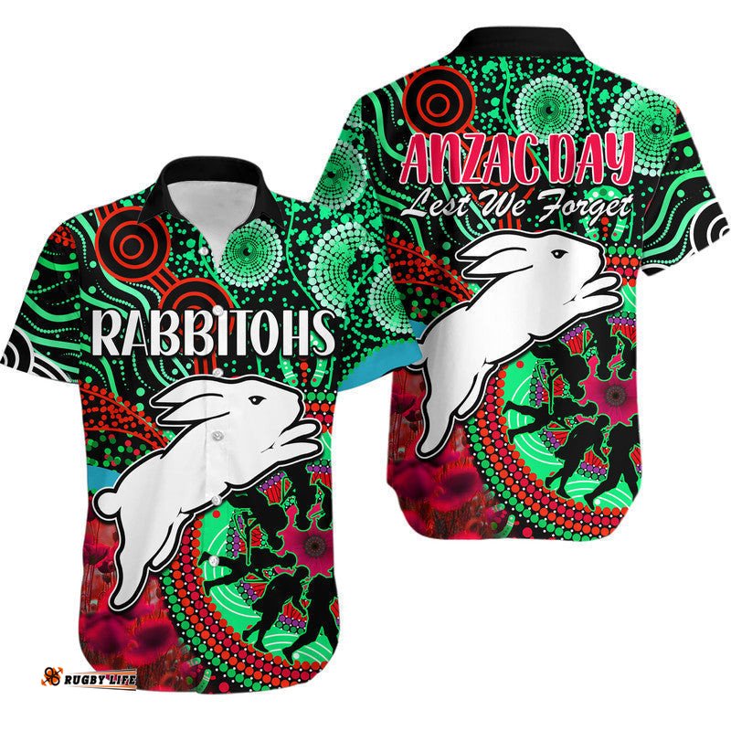 Rabbitohs Rugby ANZAC Hawaiian Shirt Aboriginal Military and Poppy Flowers
