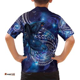 North Island Kokako and South Island Kokako Hawaiian Shirt New Zealand Native Bird with Galaxy Vibe