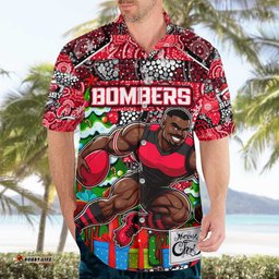 Custom Bombers Football Merry Christmas Hawaiian Shirt Indigenous Australian Art