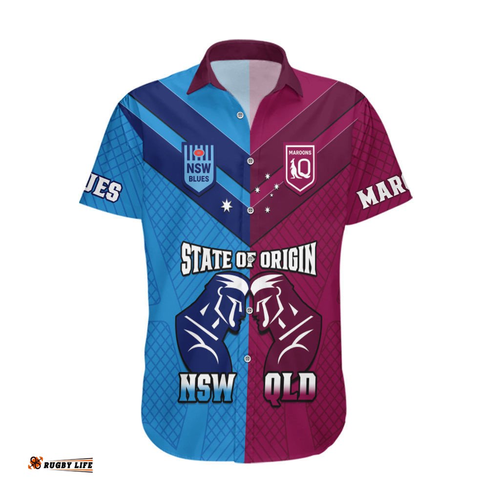 QLD Maroons And NSW Blues Rugby Hawaiian Shirt Sporty Version
