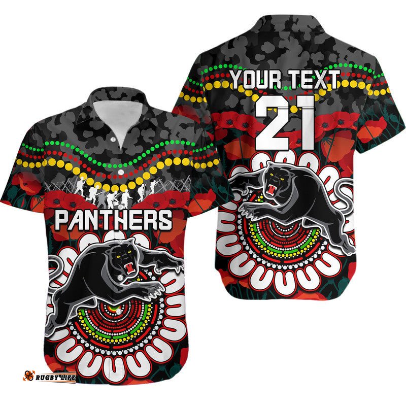 Custom Personalised Panthers Rugby ANZAC Hawaiian Shirt Camouflage Poppy