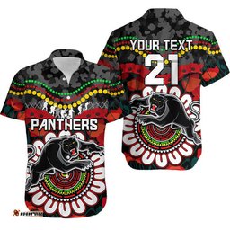 Custom Personalised Panthers Rugby ANZAC Hawaiian Shirt Camouflage Poppy