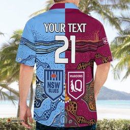 Custom Text And Number Blues and Maroons Rugby Hawaiian Shirt State of Origin NSW Combine Queensland Aboriginal