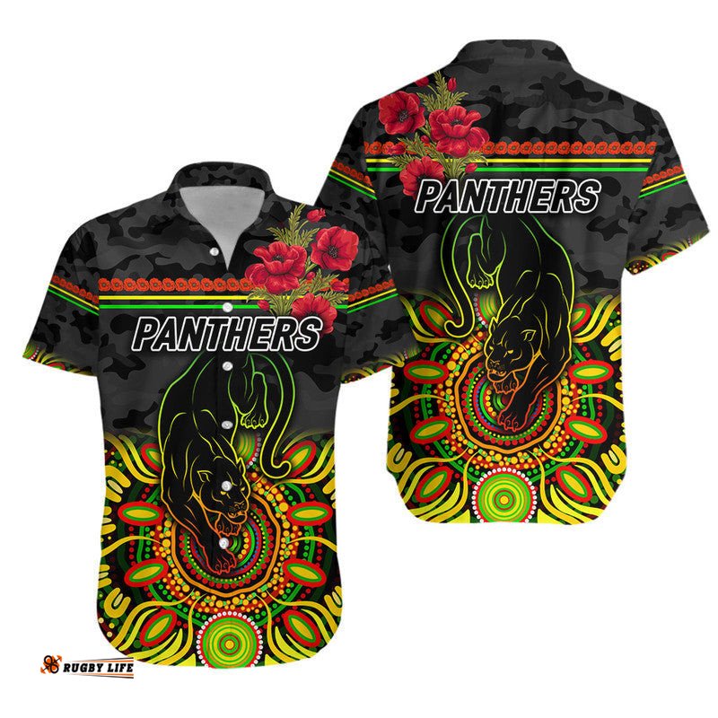 Penrith Panthers ANZAC Hawaiian Shirt Indigenous Vibes Black