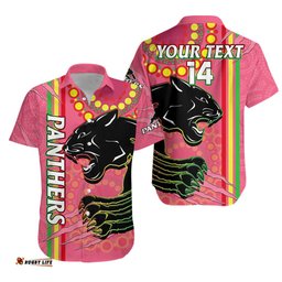 Custom Text And Number Panthers Rugby Hawaiian Shirt The Mountain Men Aboriginal Art Dynamic Pink Version