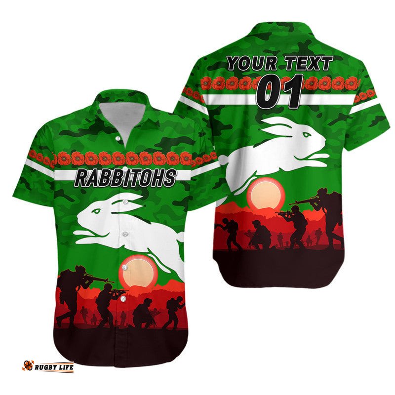Custom Personalised South Sydney Rabbitohs ANZAC Hawaiian Shirt Simple Style Green