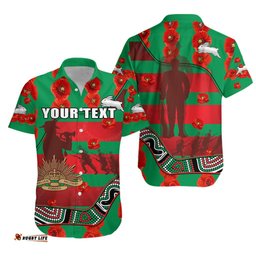 Custom Personalised Rabbitohs ANZAC Day Hawaiian Shirt Rugby South Sydney Indigenous Military