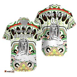 Custom Personalised South Sydney Rabbitohs Hawaiian Shirt Indigenous Premiers Trophy White, Custom Text And Number