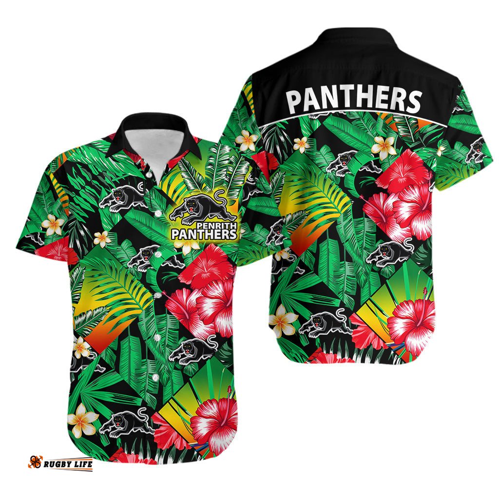 Panthers Rugby Hawaiian Shirt Fashion Tropical Jungle Flowers