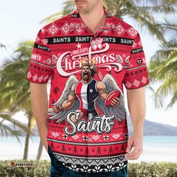 Personalized Saints Football Xmas Hawaiian Shirt Australia AFL Mascot