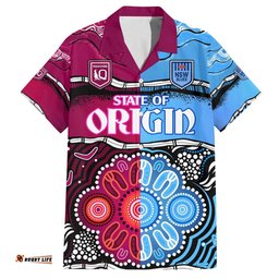 NSW Combine QLD State of Origin Hawaiian Shirt New South Wales and Queensland Aboriginal
