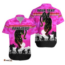 Custom Personalised Penrith Panthers ANZAC Hawaiian Shirt Simple Style Pink
