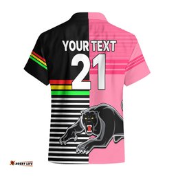 Custom Text And Number Penrith Panthers Rugby Hawaiian Shirt Proud The Panthers Comeback Black and Pink