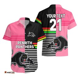 Custom Text And Number Penrith Panthers Rugby Hawaiian Shirt Proud The Panthers Comeback Black and Pink