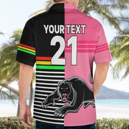 Custom Text And Number Penrith Panthers Rugby Hawaiian Shirt Proud The Panthers Comeback Black and Pink