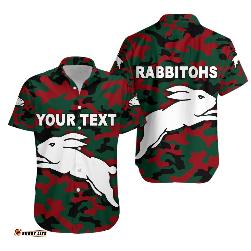 Custom Personalised South Sydney Rabbitohs Hawaiian Shirt ANZAC Day Camouflage Vibes NO.1