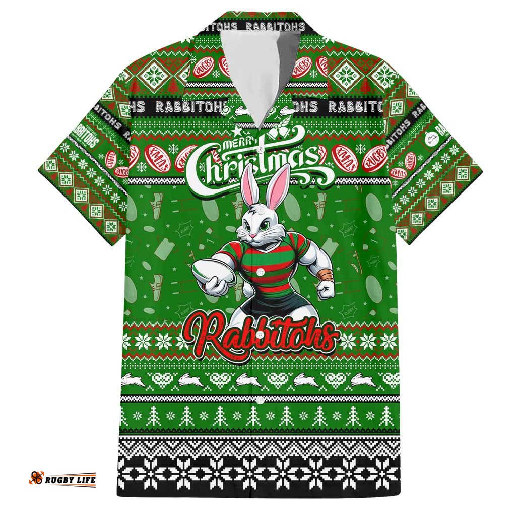 Personalized Rabbitohs Rugby Xmas Hawaiian Shirt Australia NRL Mascot