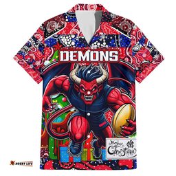 Custom Demons Football Merry Christmas Hawaiian Shirt Indigenous Australian Art