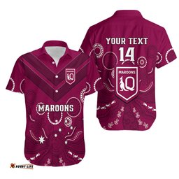 Personalised Maroons Rugby Hawaiian Shirt QLD Aboriginal Art