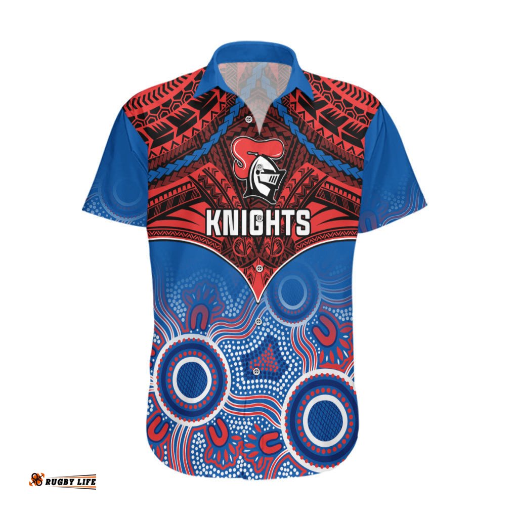 Knights Rugby Hawaiian Shirt Aboriginal Mix Polynesian Pattern
