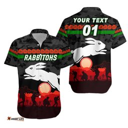 Custom Personalised South Sydney Rabbitohs ANZAC Hawaiian Shirt Simple Style Black