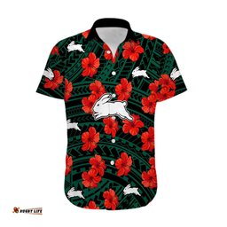 Custom Text And Number Rabbitohs Rugby Hawaiian Shirt Polynesian Style With Hibiscus
