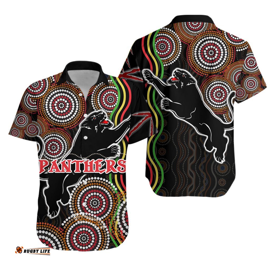 Panthers Black Hawaiian Shirt Indigenous Penrith Version