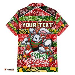 Custom Rabbitohs Rugby Merry Christmas Hawaiian Shirt Indigenous Australian Art