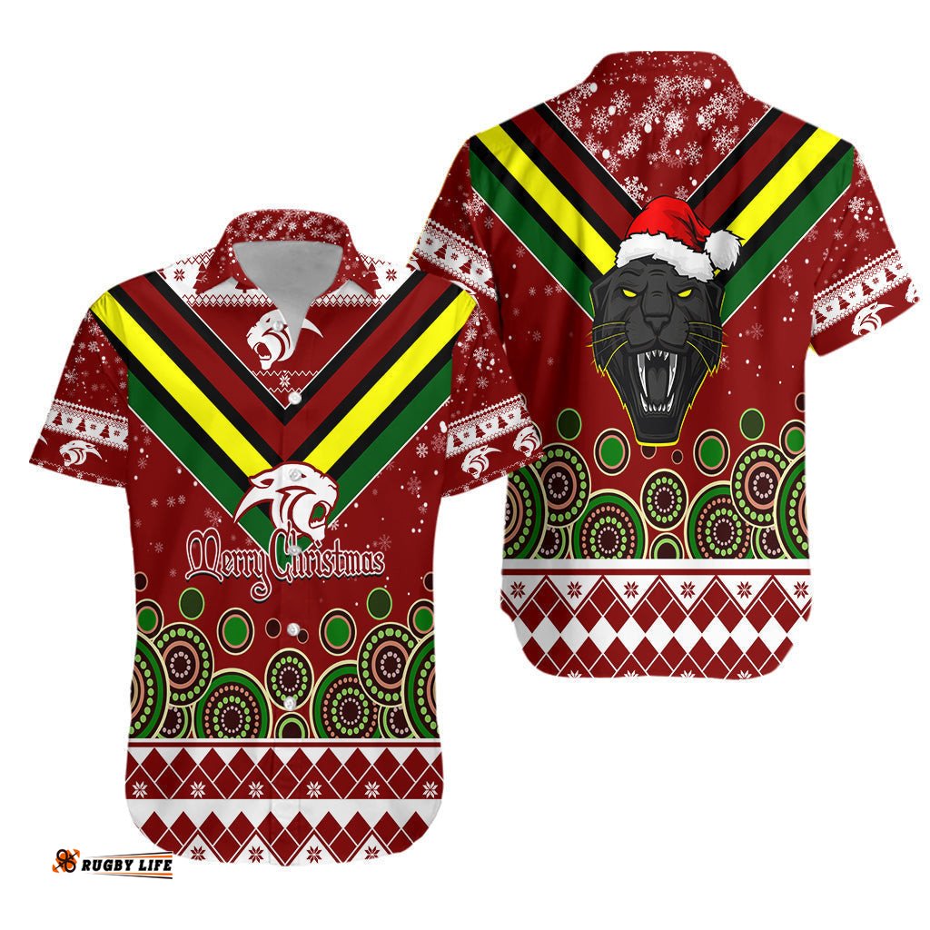 Aboriginal Christmas Black Panther With Santa Hat Hawaiian Shirt