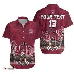 Custom Text and Number Maroons Rugby Hawaiian Shirt Queensland Aboriginal