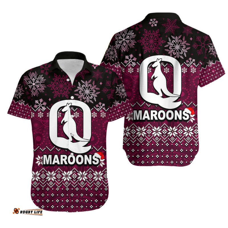 QLD Maroons Chritmas Hawaiian Shirt Rugby
