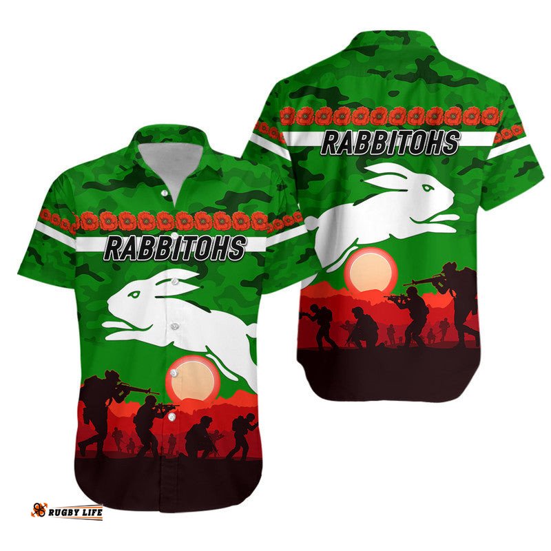 South Sydney Rabbitohs ANZAC Hawaiian Shirt Simple Style Green