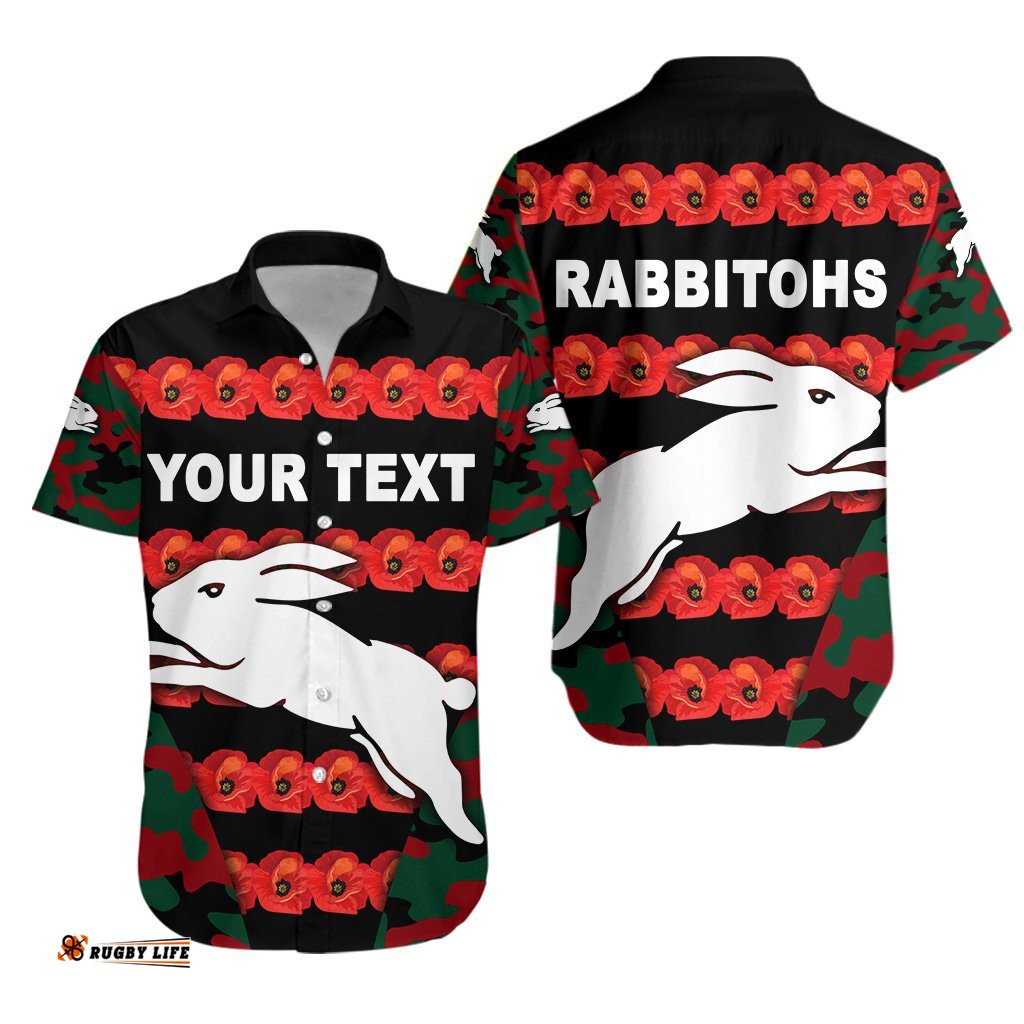 Custom Personalised South Sydney Rabbitohs Hawaiian Shirt ANZAC Day Poppy Flower Vibes