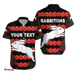 Custom Personalised South Sydney Rabbitohs Hawaiian Shirt ANZAC Day Poppy Flower Vibes