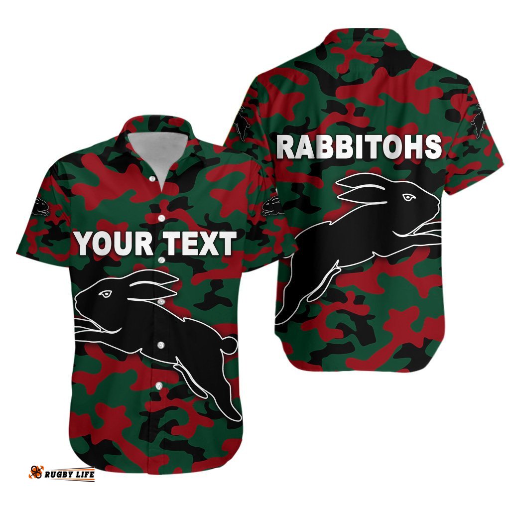 Custom Personalised South Sydney Rabbitohs Hawaiian Shirt ANZAC Day Camouflage Vibes