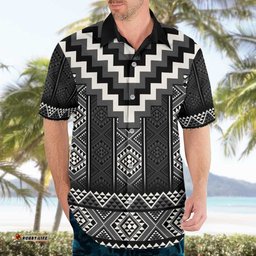 Black Taniko Aotearoa Hawaiian Shirt Niho Taniwha Mix Poutama